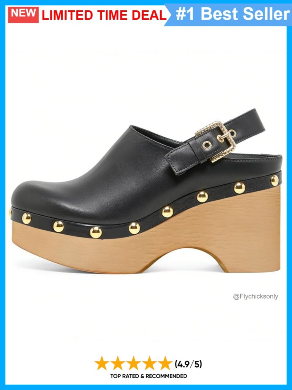 Studded Faux Leather Platform Clogs with Back Strap